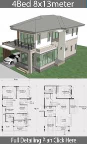 Home Design Plan 8x13m With 4 Bedrooms Arsitektur Rumah Arsitektur Denah Lantai Rumah