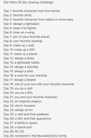 Art prompt generator and blog full of valuable resources for artists! Star Wars 30 Day Drawing Challenge 30 Day Drawing Challenge Star Wars Drawings Drawing Challenge