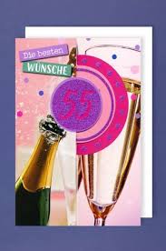 55 Geburtstag Frauen Glitter Karte Grusskarte 3x Klappbar Champagne 16x11cm Plus 3 Sticker 1 2 3 Geburtstag