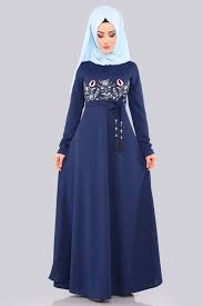Modaselvim Elbise Nakisli Tesettur Elbise 552 L263 S Indigo Musluman Modasi Islami Moda Basortusu Modasi