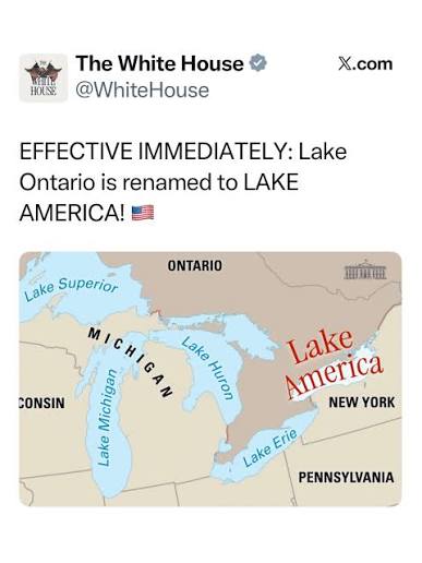 Trump is trying to rename Lake Ontario as 'Lake America'‼️ The President  announced that he signed an executive order to change the name of the Lake  in a Truth Social video
        </div>
        <div class=