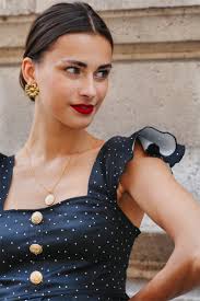 Top imprimé pois noir à basques décolleté carré boutons dorés