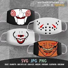 Halloween Face Mask 4 In 1 Pennywise Mouth Billy Saw Doll Mouth Jason Voorhees Freddy Krueger Origin Svg Art Halloween Face Mask Face Mask Freddy Krueger