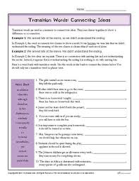 Transition Words Worksheet Connecting Ideas Transition Words Transition Words Worksheet Writing Transitions