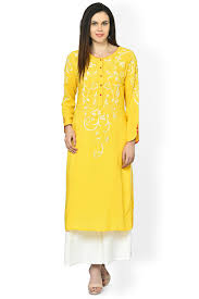 Yellow Embroidered Kurti Kurtas Kurtis Ethnic