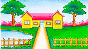 How To Draw A Beautiful House With Nature Landscape Drawing Youtube