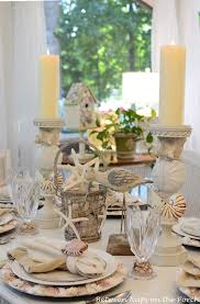 Place the cup slightly above the plate, in between the plate and the utensils. Shell Chargers For A Coastal Themed Table Setting Between Naps On The Porch