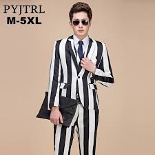 Black And White Suit Jacket Pyjtrl 2018 Plus Size M 5xl Tide Men Black White Strip Zebra Style Suits Jacket With Pants Fashion Casual Suit Tux White Pants Men Casual Fashion Fashion Pants