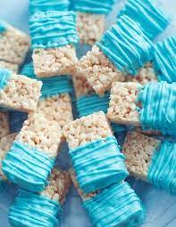 Chocolate Dipped Rice Crispy Treats With Blue On Blue Drizzle Chocolate Dipped Rice Krispie Treats Rice Krispies Boy Baby Shower Themes