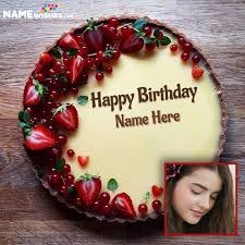 Happy birthday cakes with name and wishes are the exclusive and unique way to wish you friends & family members online. Strawberries Caramel Cream Happy Birthday Cake With Name
