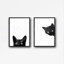 Black And White Cat Pictures To Print Black Cat Print Set Watercolor Prints Cat Art Illustration Cat Lover Gift Black And White Minimalist Home Decor 2 Ar Cat Art Illustration Black Cat Art Cat Art