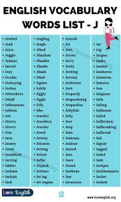 Easy j words for preschoolers and kindergarteners ; Words That Start With J 215 Wonderful Words Starting With Letter J Love Eng English Vocabulary Words Learning English Vocabulary Words Good Vocabulary Words