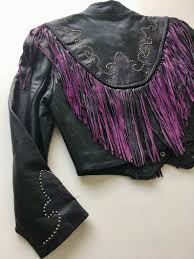 Black And Purple Motorcycle Jacket Black Leather And Purple Fringe Jacket Leather Gallery Size Etsy In 2020 Fringe Jacket Fringe Leather Jacket Leather Coat Jacket