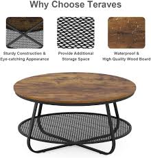 Target marketing systems livia collection introduces a well designed round coffee table with a splayed leg finish. Buy Teraves Industrial Coffee Table For Living Room Round Coffee Table With Storage Shelf Modern Coffee Table With Metal Frame Easy Assembly Online In Finland B08bc224sz