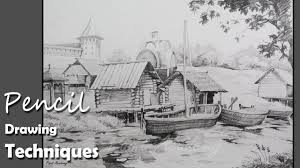 How to draw a beautiful sunset using wax crayons. How To Draw Landscapes Old Barn Buildings Skies Using Graphite Pencil Techniques Youtube Drawing Techniques Landscape Pencil Drawings Landscape Drawings