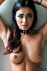 Image of pierced nipples, one woman, leash, slave, collar -spicy.porn