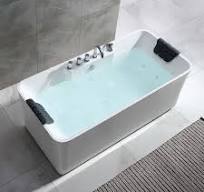 59" Freestanding Rectangle Whirlpool Bathtub with Center Drain