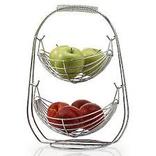 2 Tier Chrome Fruit Hammock Basket Rack Holder Organizer Kitchen Storage Stand Hanging Fruit Baskets Tiered Fruit Basket Fruit Basket