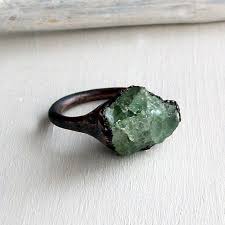 Copper Beryl Ring Crystal Spring Blue Sea Green Raw Artisan Handmade Handmade Copper Ring Beryl Ring Jewelry