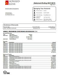 Details on statement of account. Statement Sample Howard Bank