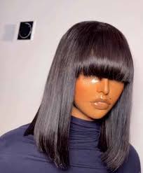 Li pa besoin colle Perruque bang droit 100% cheveux humains