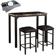 Amazon Com Vecelo Faux Marble Dining 3 Pieces High Pub Table Set With 2 Bar Stools 2 Placemats Included Black Kitchen Pub Table Sets Marble Dining Pub Table