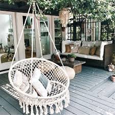 Grtsunsea Hanging Hammock Mesh Woven Rope Macrame Wooden Bar Chair Swing Outdoor Home Garden Patio Chair Seat Install Tool Home Decor Gift Walmart Com Swing Chair Outdoor Hanging Swing Chair