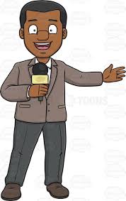 A Cheerful Black Broadcaster Reporting News From The Field Stock Cartoon Graphics Vector Toons Profissoes
