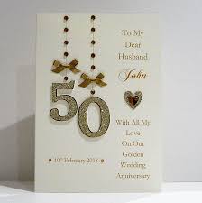Personalised 50th Golden Wedding Anniversary Card For Wife Husband A5 Size In 2020 Golden Anniversary Cards Anniversary Cards Handmade Golden Wedding Anniversary Card