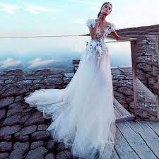 Bestes design für sie braut und bräutigam. Storeluxy Luxus Tull A Linie Brautkleid 3d Spitze Blumen Beach Fairy Brautkleid