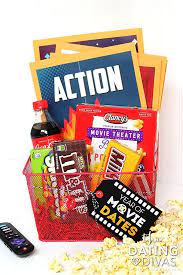 Movie Night Basket Gift Date Night Movie Gift Basket Such A Fun Gift Idea Movie Giftbas Movie Basket Gift Movie Night Gift Basket Date Night Gift Baskets