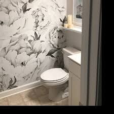Black And White Toile Wallpaper Bathroom Peony Flower Mural Wallpaper Black And White Watercolor Etsy In 2020 Flower Mural Powder Room Wallpaper Powder Room Small