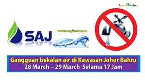 Beberapa kawasan di daerah johor bahru akan mengalami gangguan bekalan air pada 28 march sehingga 29 march 2016. Gangguan Bekalan Air Di Kawasan Johor Bahru 28 March 29 March Mykssr Com