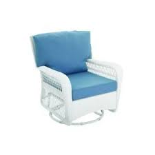 Martha Stewart Living Charlottetown White All Weather Wicker Patio Swivel Rocker With Washed Blue Cushi Blue Cushions Patio Lounge Chairs Cheap Patio Furniture