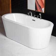 Freestanding tubs do not have walls to maintain, but the exterior of the tub may require cleaning in addition to the interior. á… Woodbridge 66 Acrylic Freestanding Bathtub Contemporary Soaking Tub With Brushed Nickel Overflow And Drain White Tub B0002 B N Drain O Woodbridge