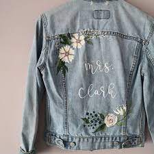 Diy Kit Your Custom Name Calligraphy Jackets Painted Floral Denim Bridal Jacket Bridesmaid Bespoke Denim Or Leather Jacket Calligraphy Uk Bespoke Denim Painted Jacket Diy Jacket