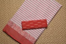 Tvis And Bliss White And Red Stripes Bengal Cotton Saree With Red Border tvis and bliss