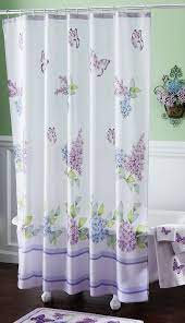 Lilac Purple Flowers Butterfly White Bathroom Bath Decor Fabric Shower Curtain Bathroom Shower Curtains Butterfly Shower Curtain Purple Shower Curtain