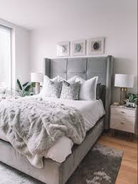 The bed is upholstered in a holly hunt silk and dressed in schweitzer linens. Nyc Bedroom Tour Welcome To Olivia Rink Bedroom Inspiration Grey Bedroom Interior Grey Bed Frame