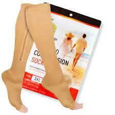 Zipper Medical Compression Socks With Open Toe Best Support Zipper Stocking For Varicose Veins Edema Swollen Or Sore Legs 15 20mmhg Medium Beige Walmart Com Walmart Com