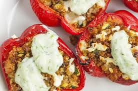Cook in a 375 degree oven for 20 minutes or until cheese is golden brown. Greek Stuffed Peppers With Tzatziki Sauce