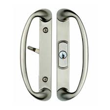 This patio door lock with key is designed with an upward locking mechanism and is used for sliding glass doors. Rockwell Sonoma Sliding Glass Door Handle Center Keylock Brushed Nickel