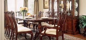 Formal dining room set includes expandable rectangular table and chairs, double pedestal base with detailed carvings in a warm medium cherry finish, two 15 inch leaves to expand table top from 66 to 96 long, smooth rounded corners and an intricately carved trim. 7 Fancy Dining Room Paint Colors With Cherry Furniture Gallery Dining Room Paint Colors Dining Room Colors Dining Room Paint