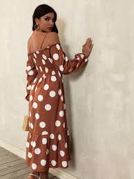 Cold Shoulder Polka Dot Print Shirred Bodice Dress Shein Asia