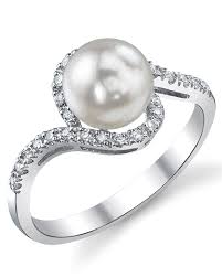 Black And White Pearl Ring Meaning Akoya Pearl Diamond Cheryl Ring Pearl And Diamond Ring Beautiful Pearl Rings Pearl Engagement Ring