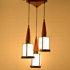 Three Light Retro And Rustic Wooden Multi Pendant Lights