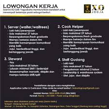 Area sales manager (sumatera) application support. Lowongan Kerja Waiters Steward Cook Helper Staff Gudang Di Xo Suki Jogja September 2019 Loker Swasta