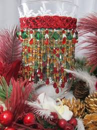 Christmas Holiday Centerpiece Set With Beaded Hurricane Candle Holder Odyssey Creations