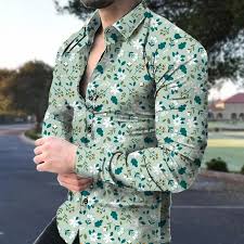 Flower Style Casual Men's Long Sleeve Shirt