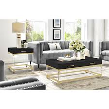 Black marble sticker gold legs. Posh Briar 2 Drawer Metal Coffee Table With Acrylic Legs In Black Gold Ct159 09bk Cx